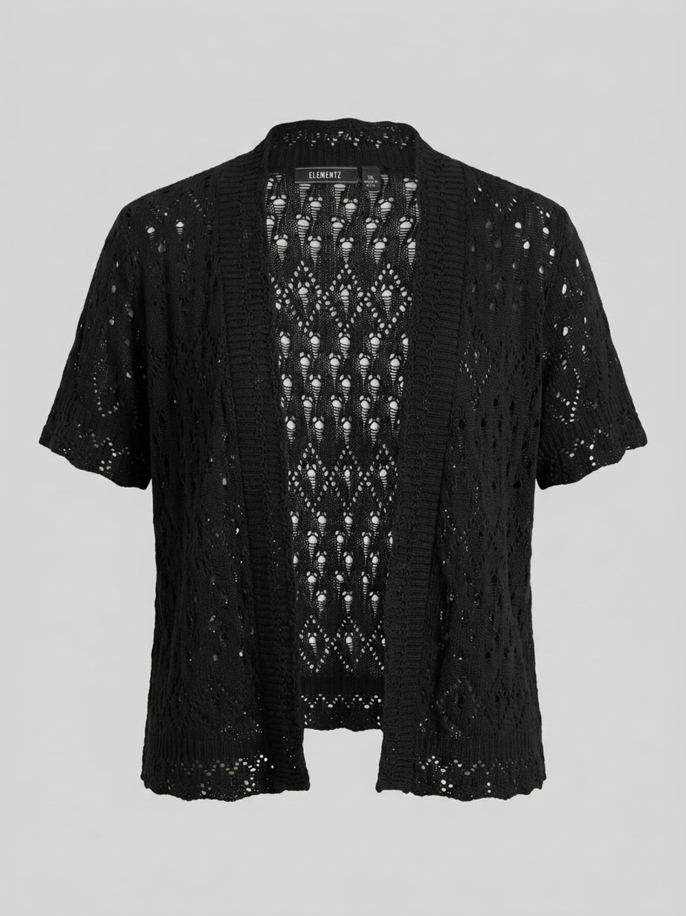 Elementz Black Short-Sleeve Open-Knit Cardigan